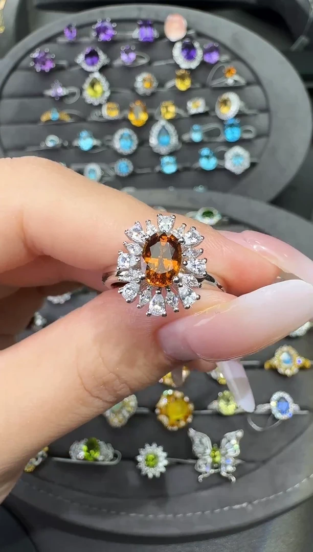 银S925镶嵌戒指石榴石（芬达石）1.0ct【七天鉴赏期】