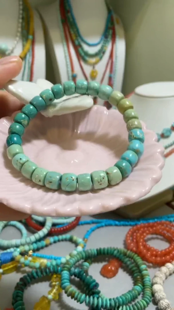 未镶嵌绿松石珠宝奇石7.7mm老型直切手串