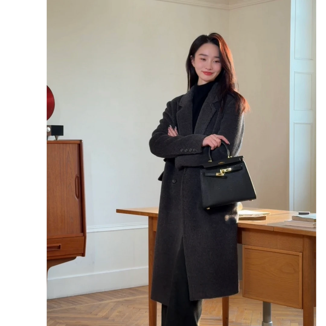 HELA AOMI“苏力线.人生大衣”羊驼毛65%绵羊毛大衣CY5DB08606