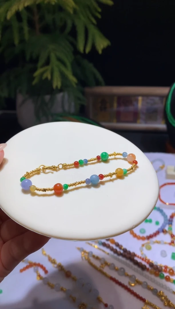 【闪购商品】定制翡翠足金镶嵌手串15000+750