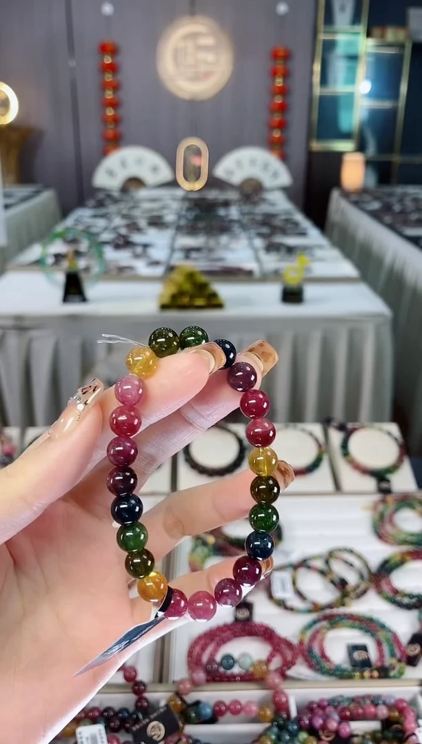 未镶嵌老矿碧玺色标冰体单圈手串8mm+碧玺dan多样性发货一条