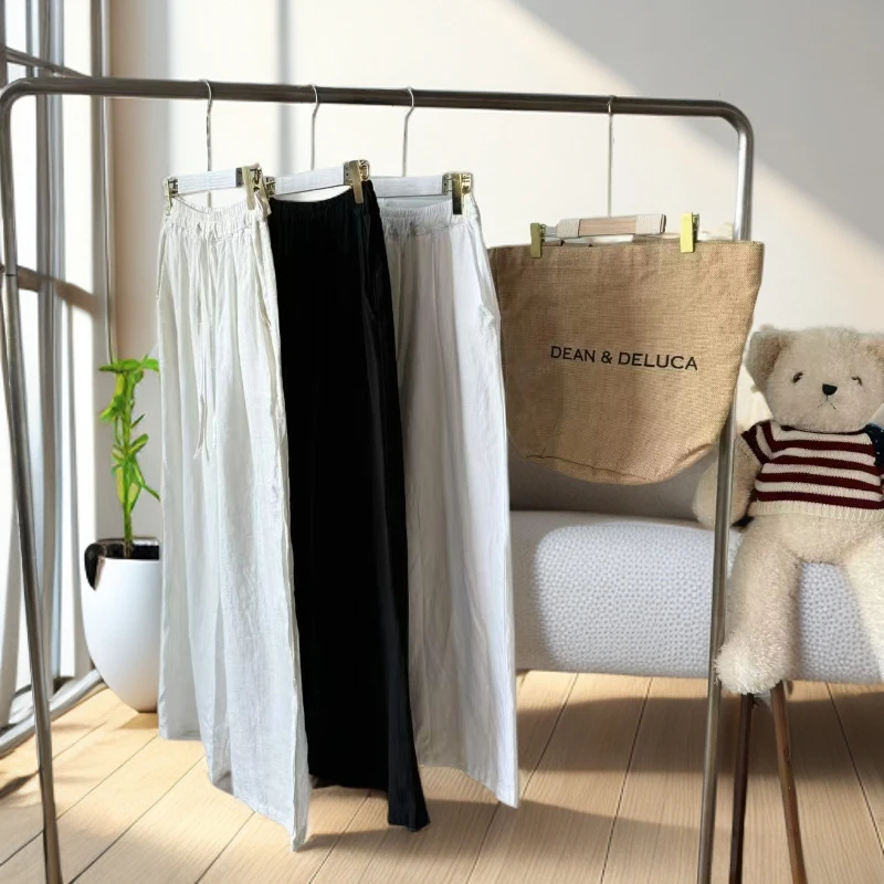 日系个性文艺亚麻系带阔腿裤女直筒垂感松紧腰休闲长裤25062963