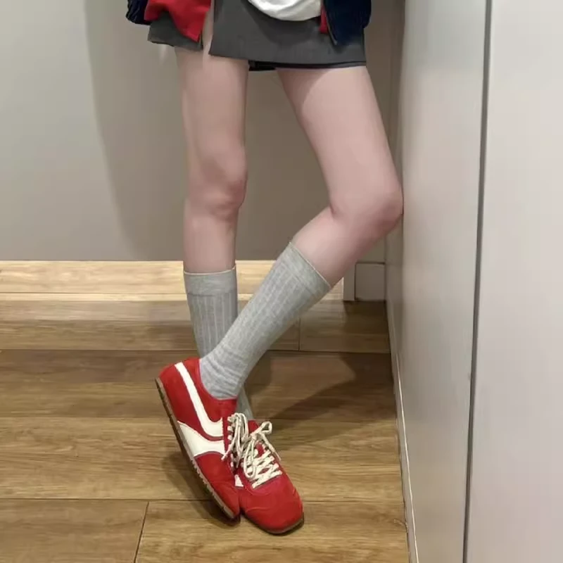 芭蕾风红色德训鞋女软底轻便阿甘鞋2025夏季新款超火平底休闲单鞋