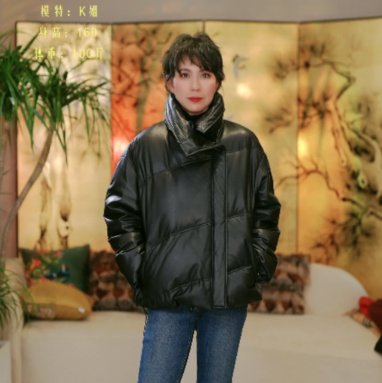 【K】黑色皮羽绒外套KX4025010613