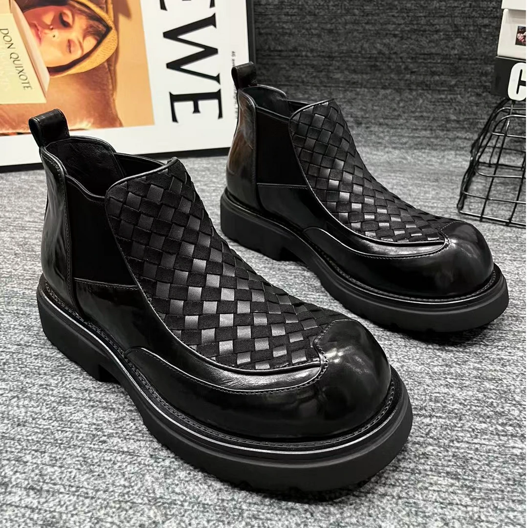 D88612【单鞋】欧货男士B.V编织时尚百搭舒适高帮轻奢商务男鞋