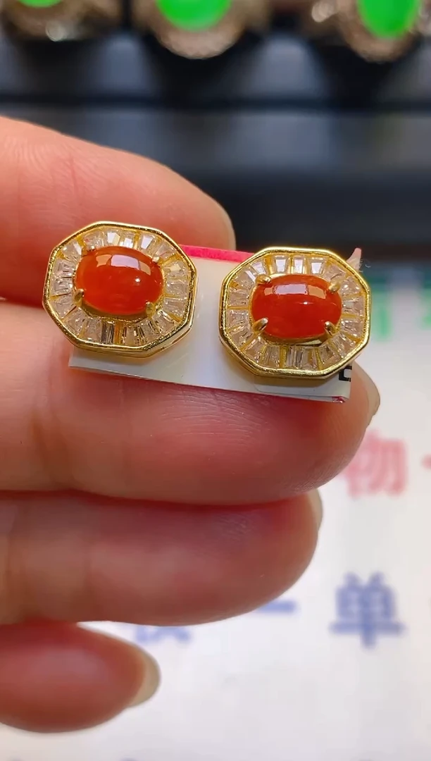 【闪购商品】翡翠耳饰银S925镶嵌天然A货翡翠1