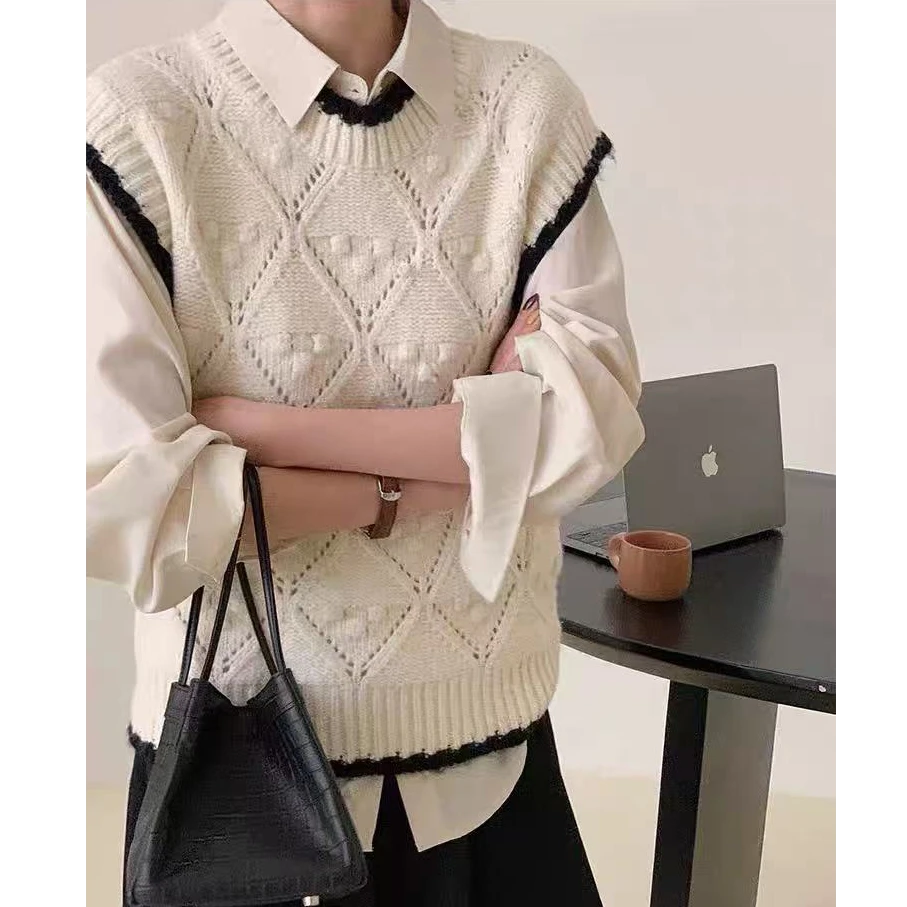 【X-X】NN1255新款重工针织马甲百搭时尚减龄无袖韩版韩版