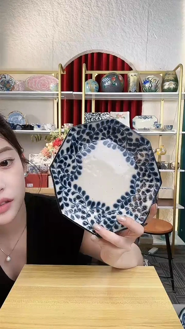 盘进口宗山家手绘八角盘20cm