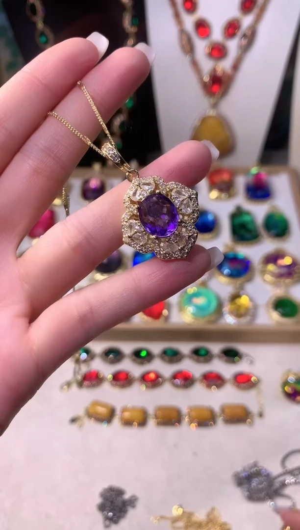 铜合金大理石紫色吊坠