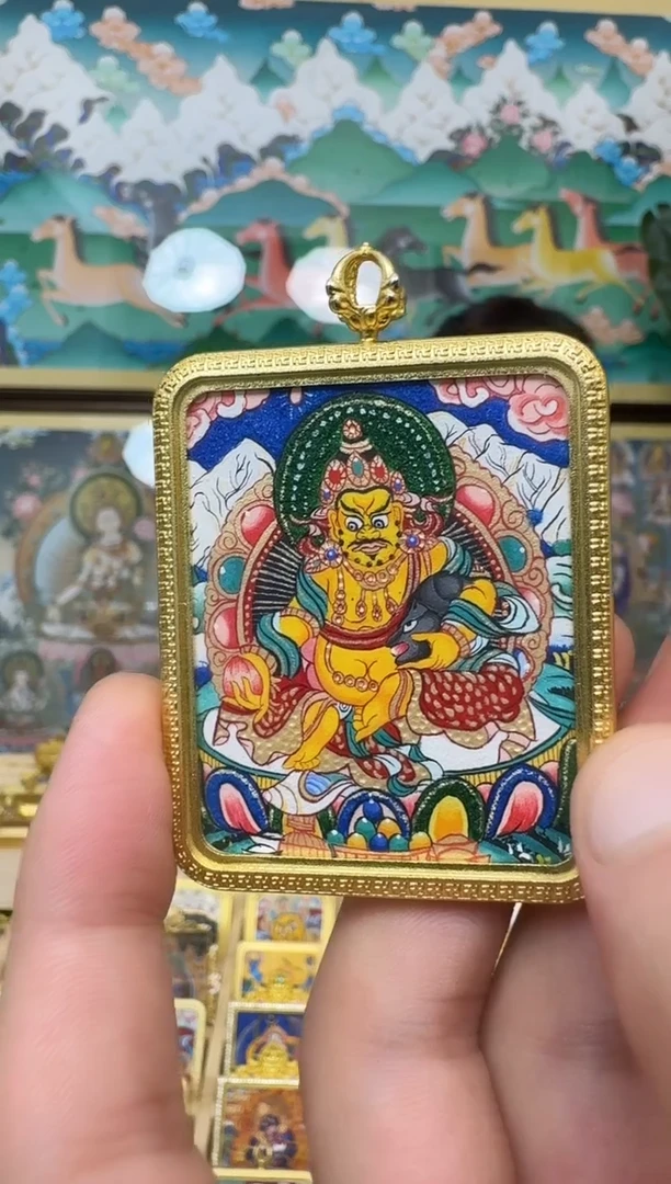 吊坠黄财神-热贡纯手绘唐卡吊坠