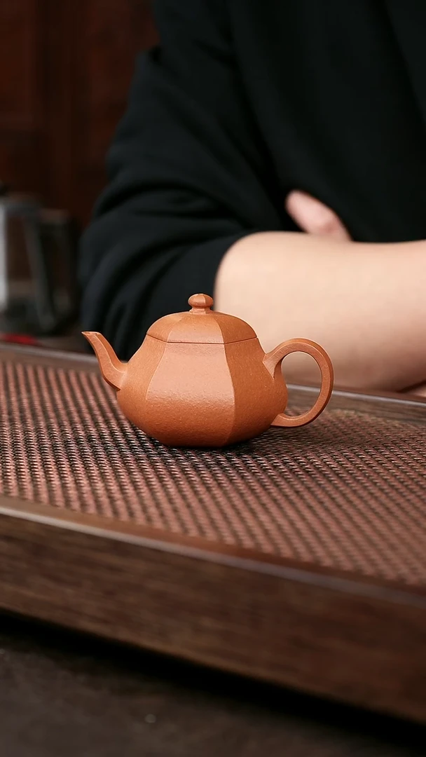 茶壶紫砂红黄泥六方矮梨