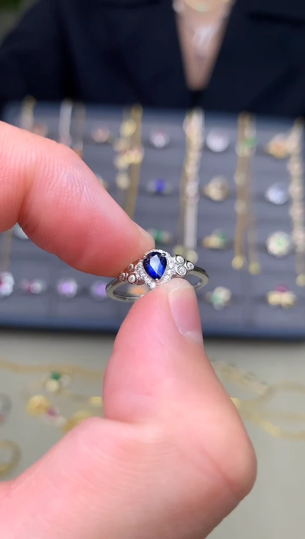 戒指蓝宝石银S925镶嵌戒指
