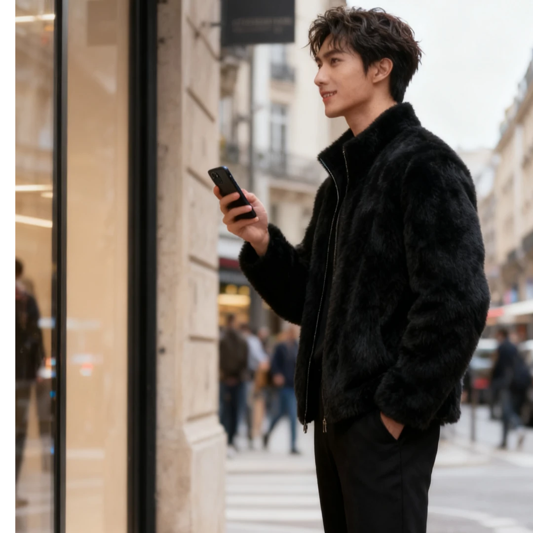 男女同款毛绒绒生态貂大衣外套