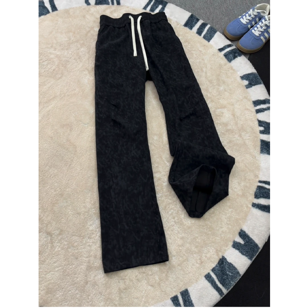 暗纹扎染雪尼尔裤子男女秋新款直筒阔腿休闲裤美式褶皱肌理感长裤