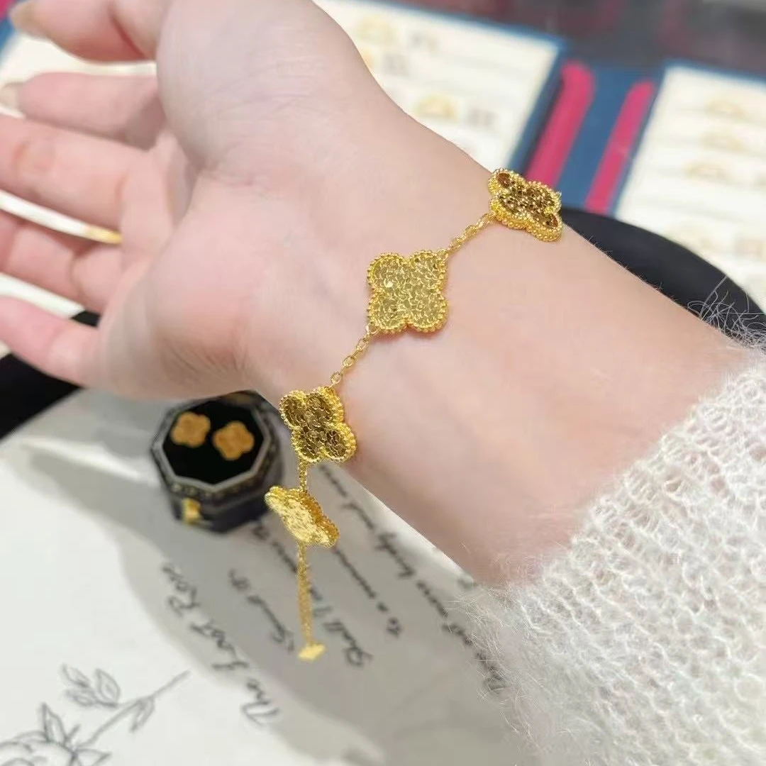 【诗诗精选】足金999 5G精工碎碎金五花手链