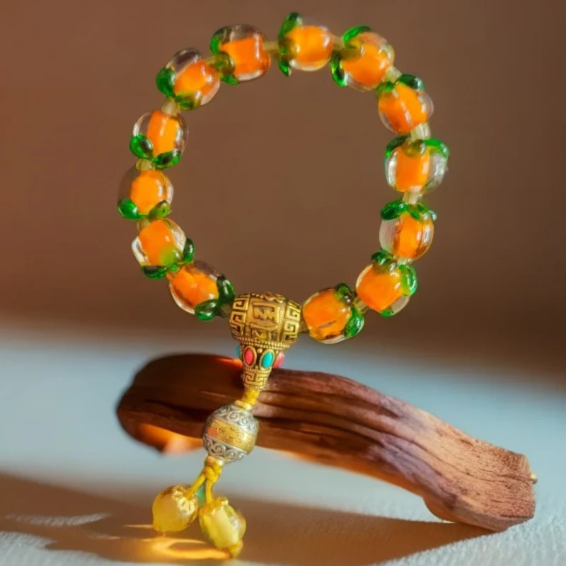 女款柿柿如意淄博博山琉璃单圈手工艺饰品新款手串