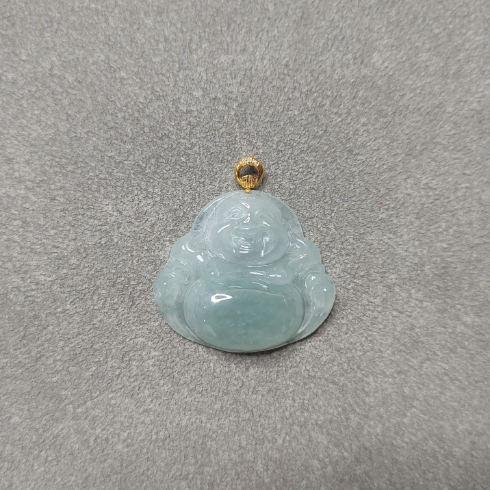 阿恺天然缅甸A货翡翠保真18K黄三钻佛公吊坠挂件 YDA00355