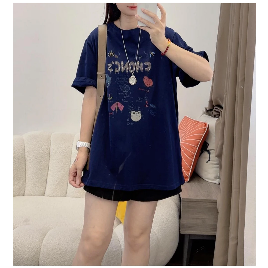 2025夏季新款韩版撞色字母涂鸦印花短袖T恤+百搭短裤套装DYY2786