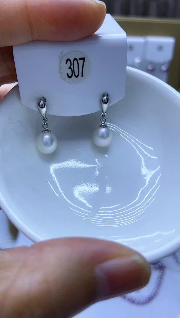 银S925镶嵌耳饰淡水珍珠307