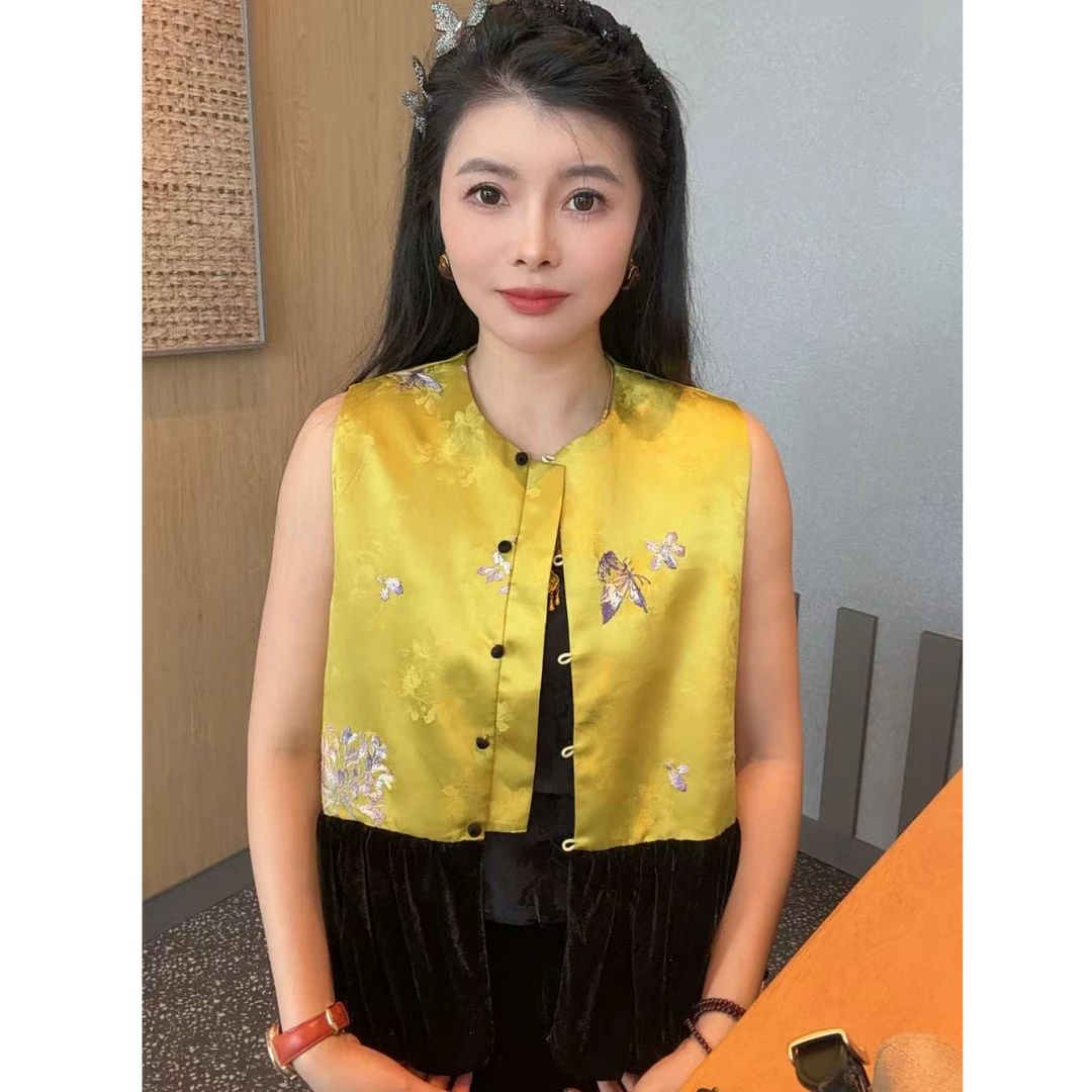 {佩定制}高定新中式黑黄丝绒马甲