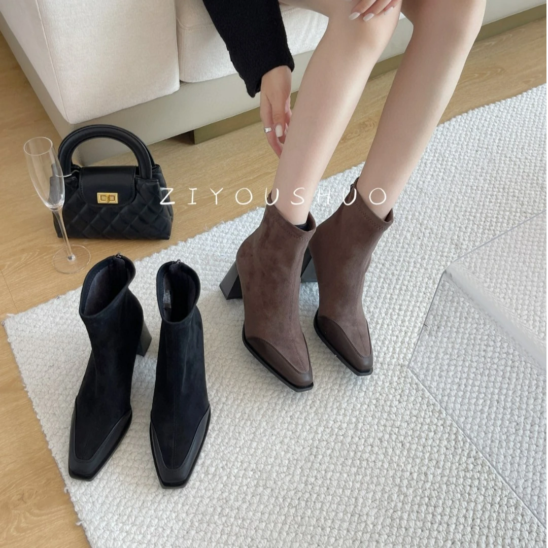 1988 STUDIO•自由说方头气质粗跟尖头时尚短靴Z3510110A