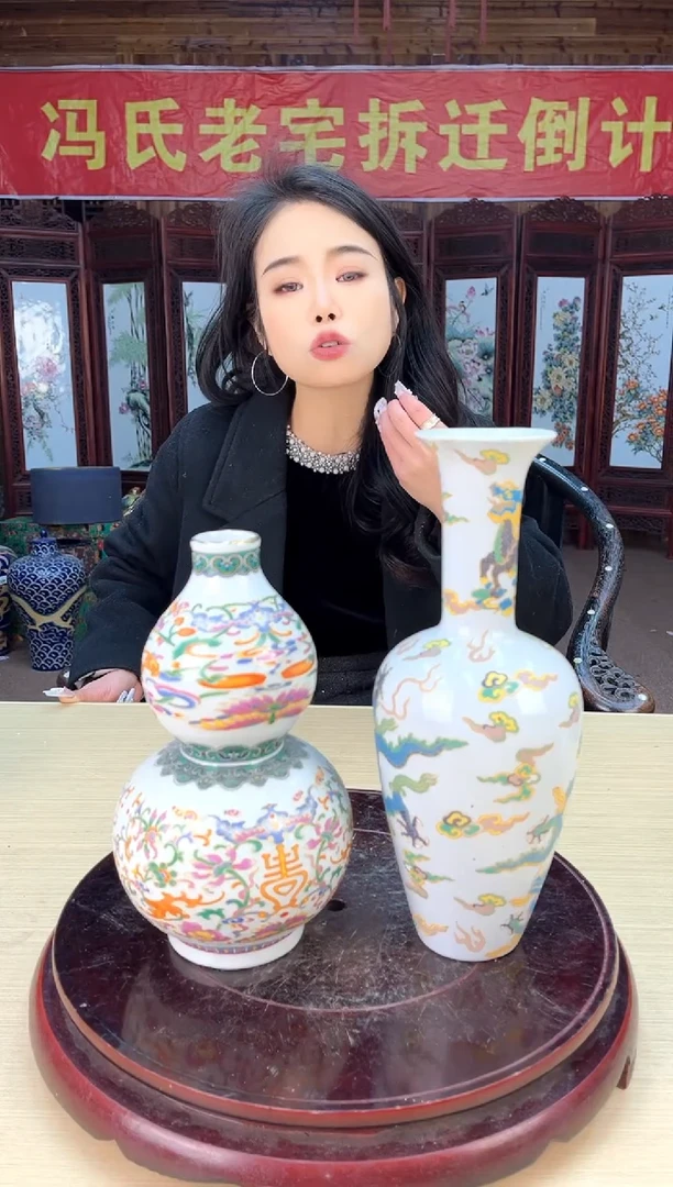 【闪购商品】瓷片G002/粉彩龙纹瓶随缘/一件