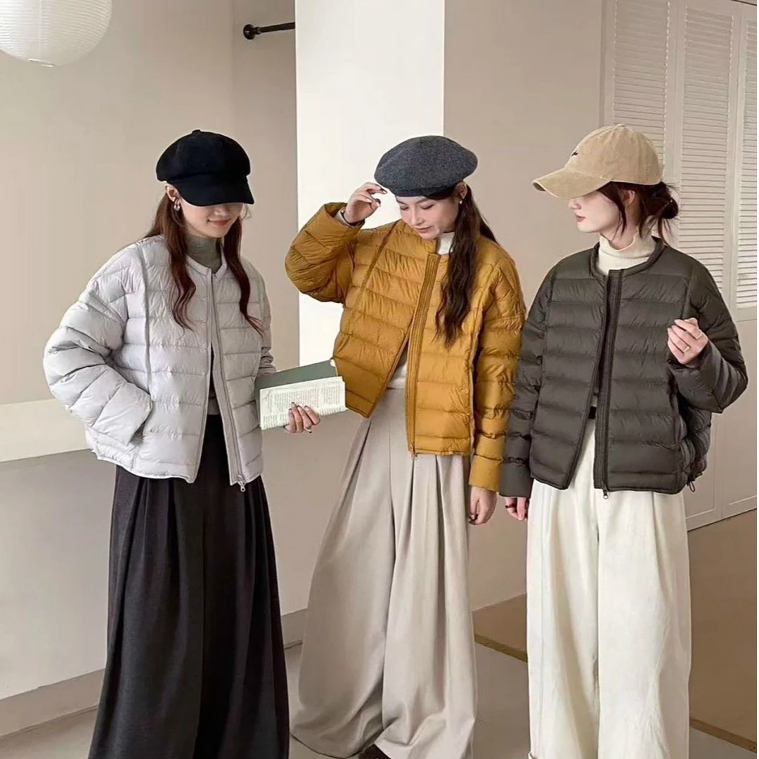 90白鸭绒排骨羽绒服女短款2025新款轻薄圆领泡芙宽松休闲外套