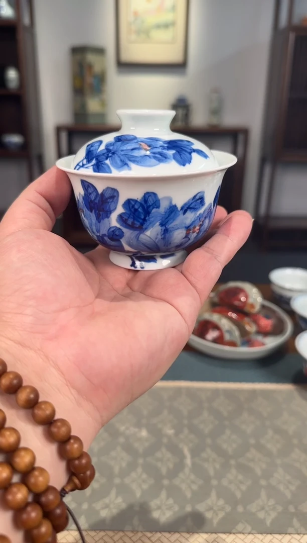 盖碗陶景德镇手工手绘陶瓷