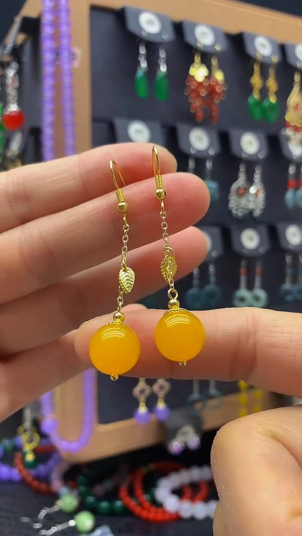 【闪购商品】玛瑙/玉髓耳坠银S925镀金镶嵌耳饰