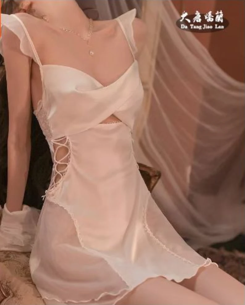 【夜阑语】浪漫短裙镂空吊带四季性感风睡裙蕾丝气质轻奢家居服