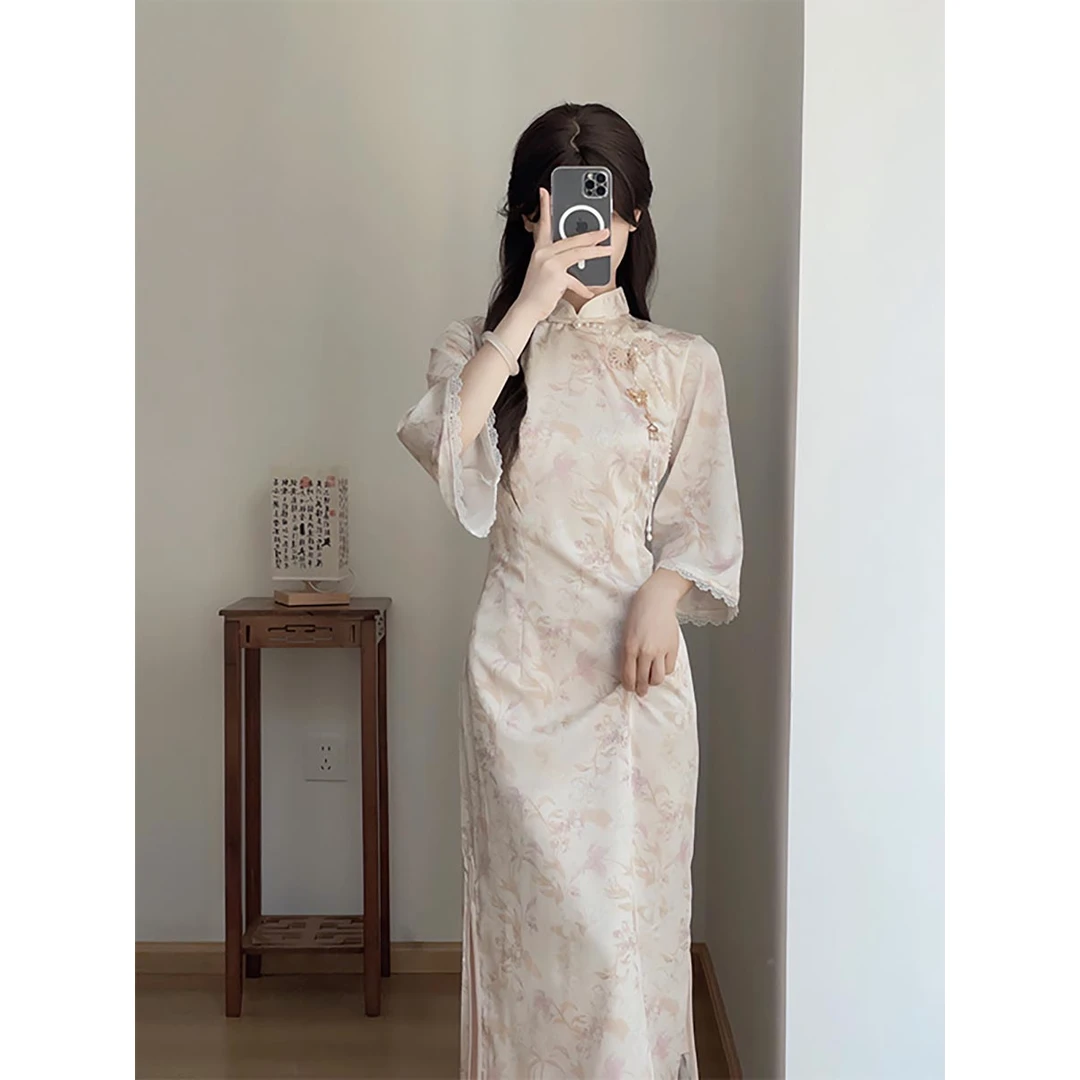 画报夫人原创2025年夏季新中式改良少女提花旗袍优雅气质温柔碎花