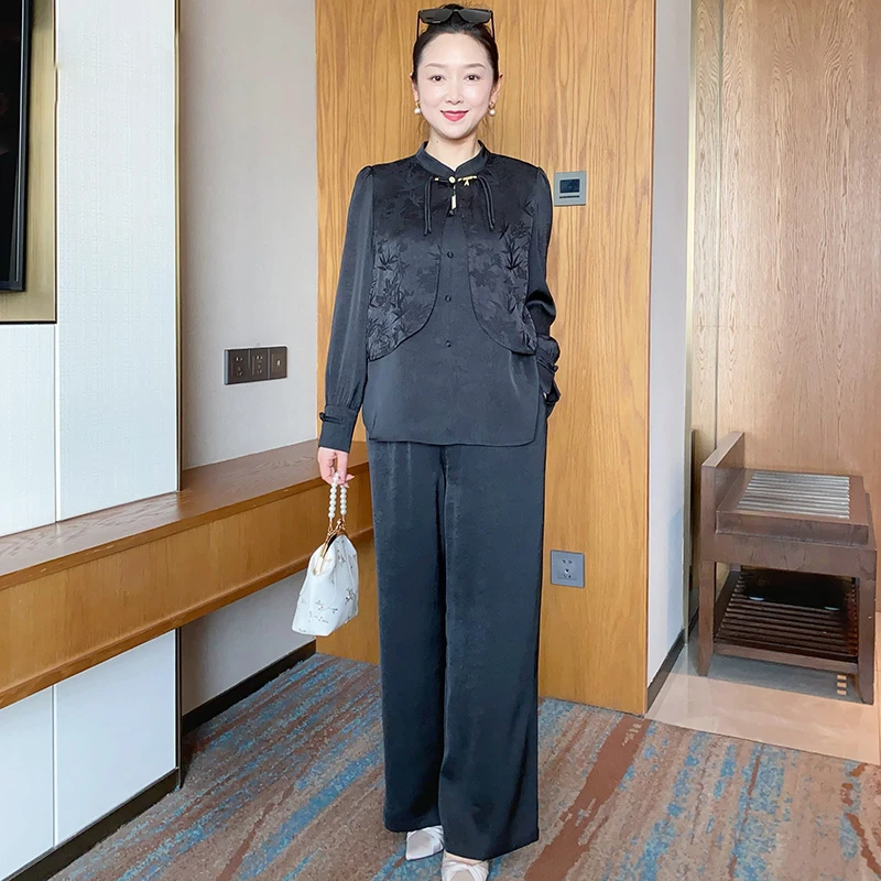 王小鸭时尚套装女2025夏季新款新中式洋气上衣百搭裤子两件套