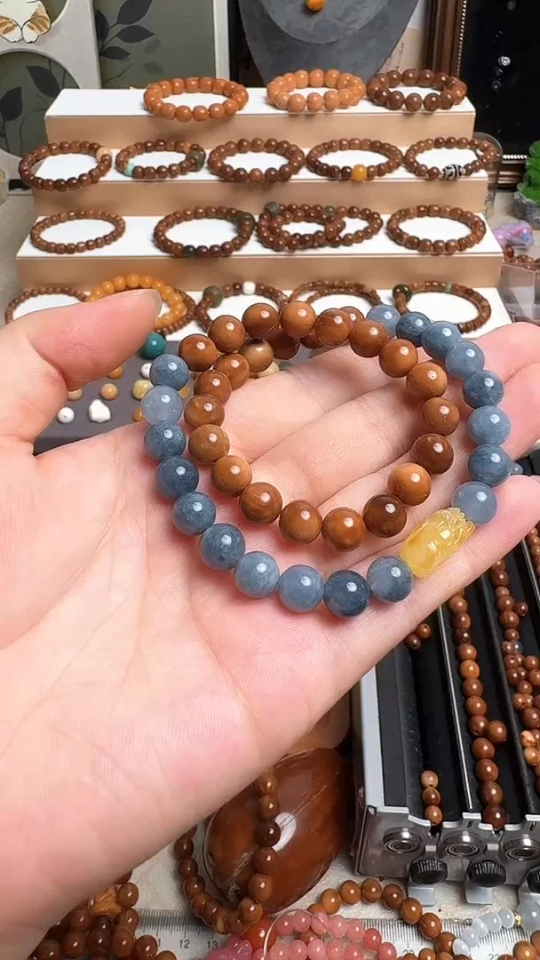 未镶嵌库克手串蜜蜡蓝翡库克双圈