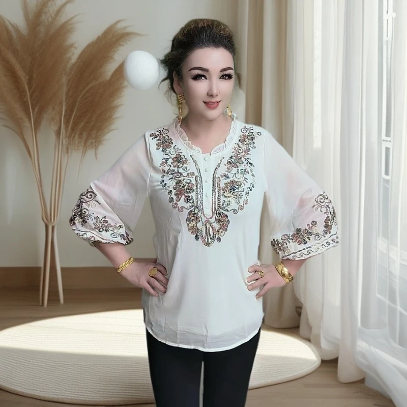 春秋款时尚宽松民族风格衬衣گىلادىيە كوپتا