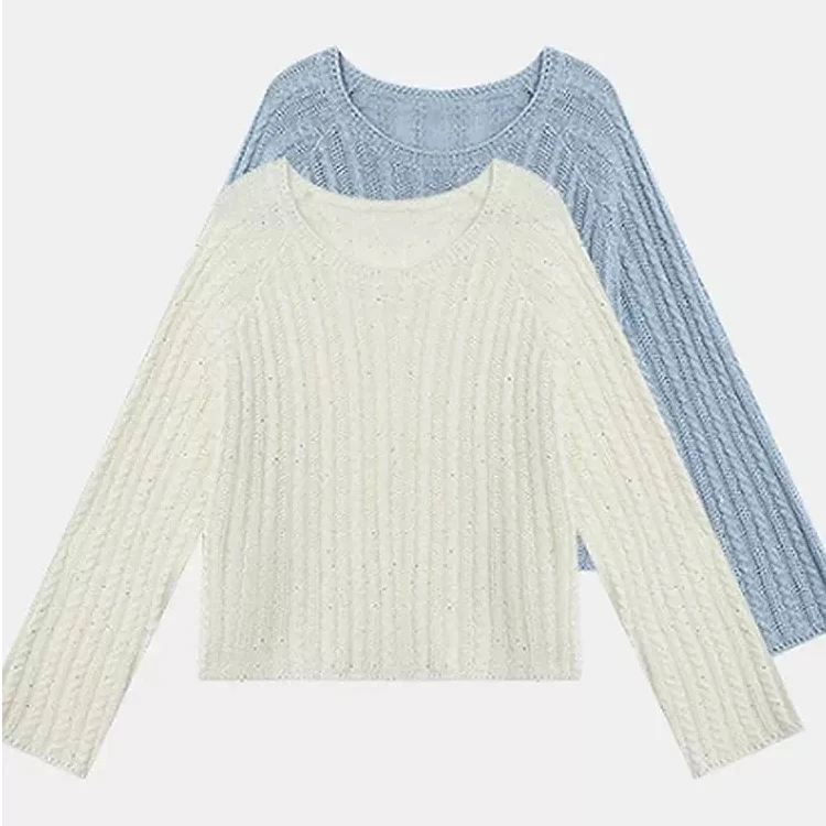 设计感镂空亮片麻花针织衫上衣女春秋款宽松显瘦洋气百搭罩衫T186