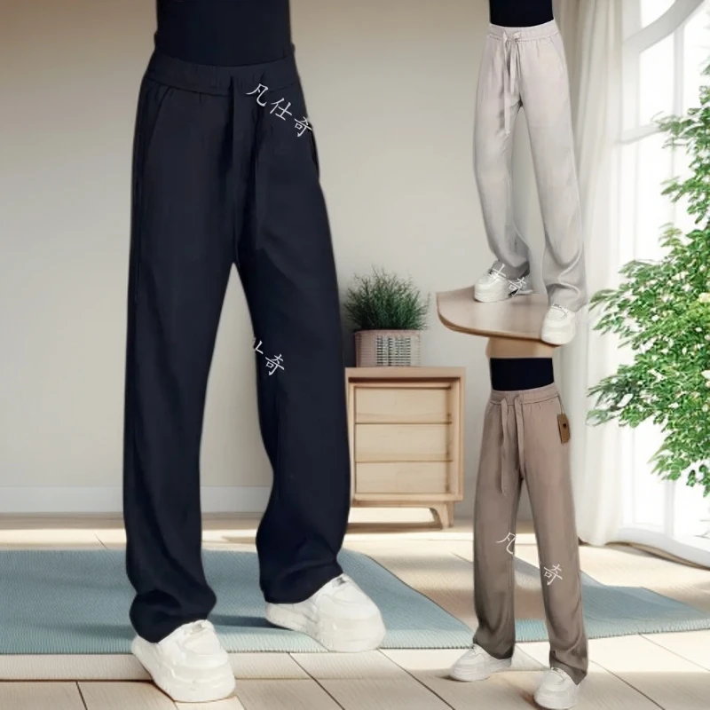 夏季高端男士莱赛尔天丝超薄款新款宽松直筒休闲裤垂感男士百搭裤