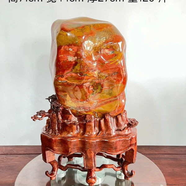 长芹缘奇石、南非鸡血红碧玉摆件中式茶室办公室书房玄关客厅摆件