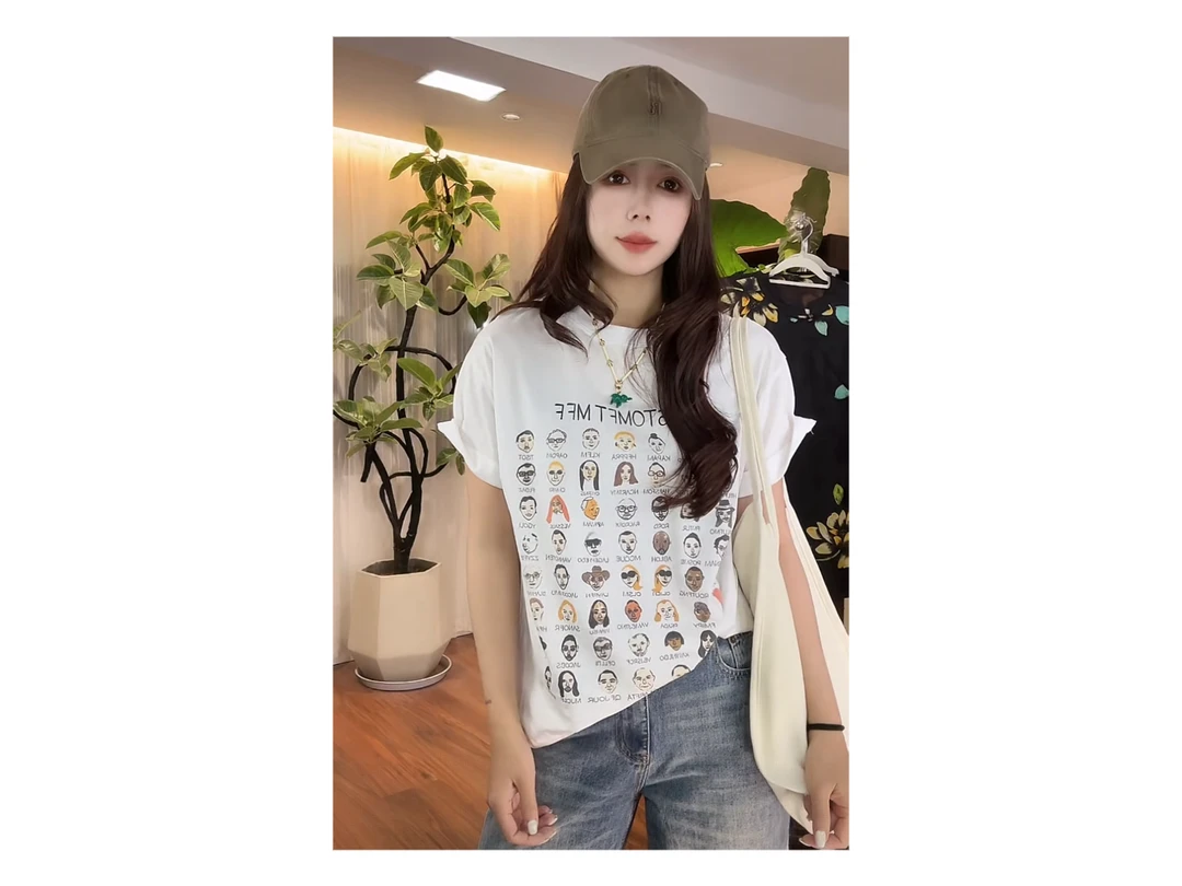 新款“人像tee”T恤883#P02740新款摩登街头百搭休闲短袖