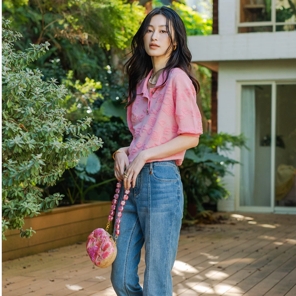 PESAROPE夏季女毛针织衫小熊烫钻针织衫女装春夏4109-3036