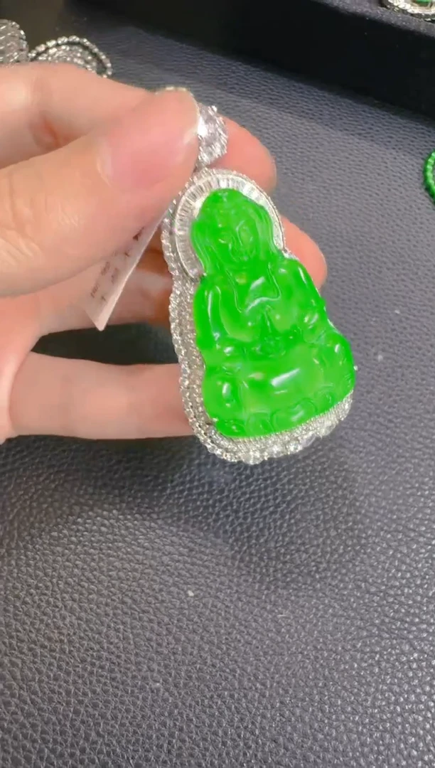 翡翠银S925镶嵌吊坠(赠链)天然A货翡翠