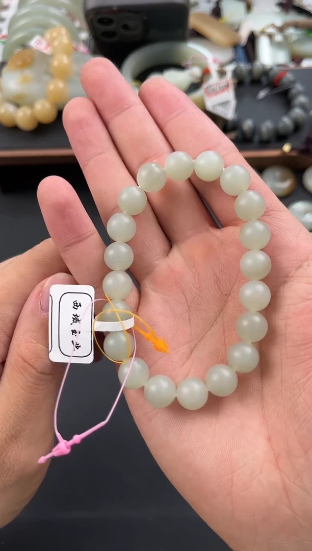 未镶嵌手串和田玉且末高青白手串卡10微色差