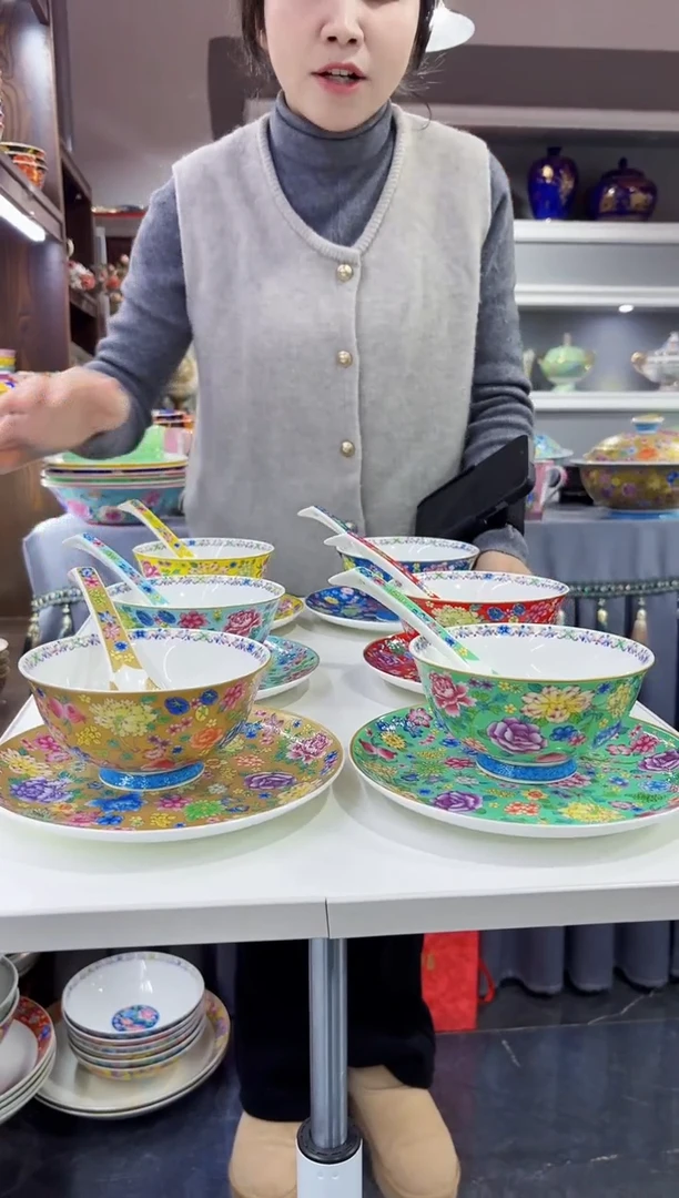 珐琅 5英寸饭碗6个勺子6个 7英寸骨碟6个