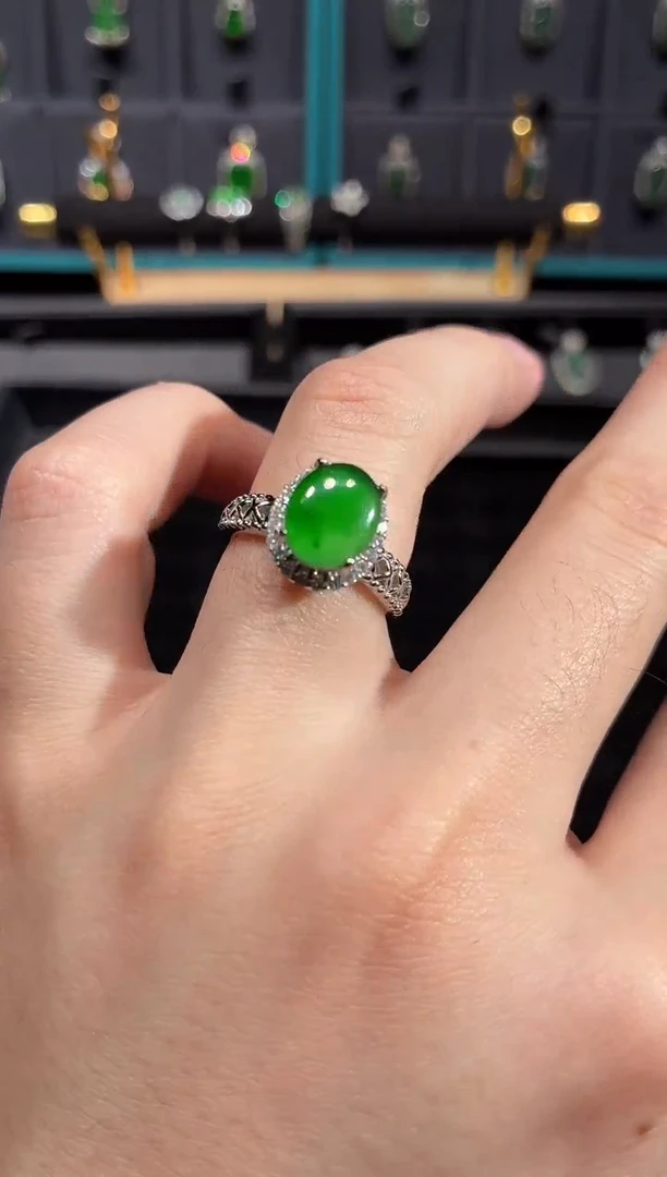 未镶嵌戒指翡翠满绿戒指