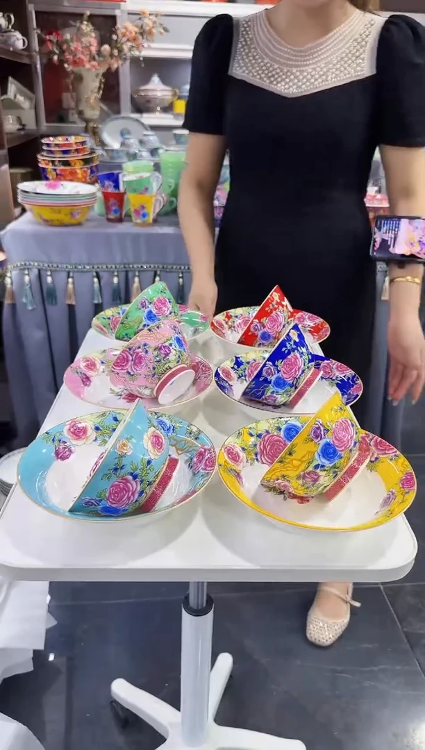 珐琅  6碗+6盘景德镇