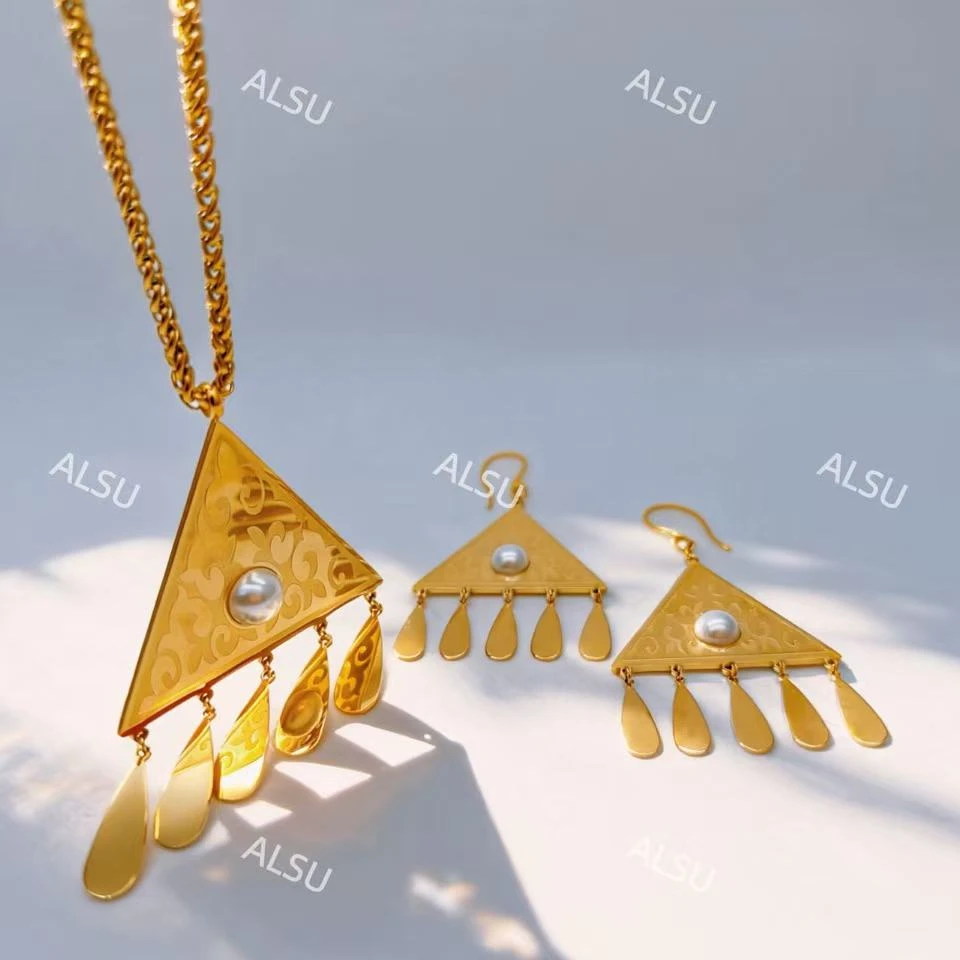 合金项链 ALSU原创经典民族风最新款夸张流苏项链耳环两件套轻奢