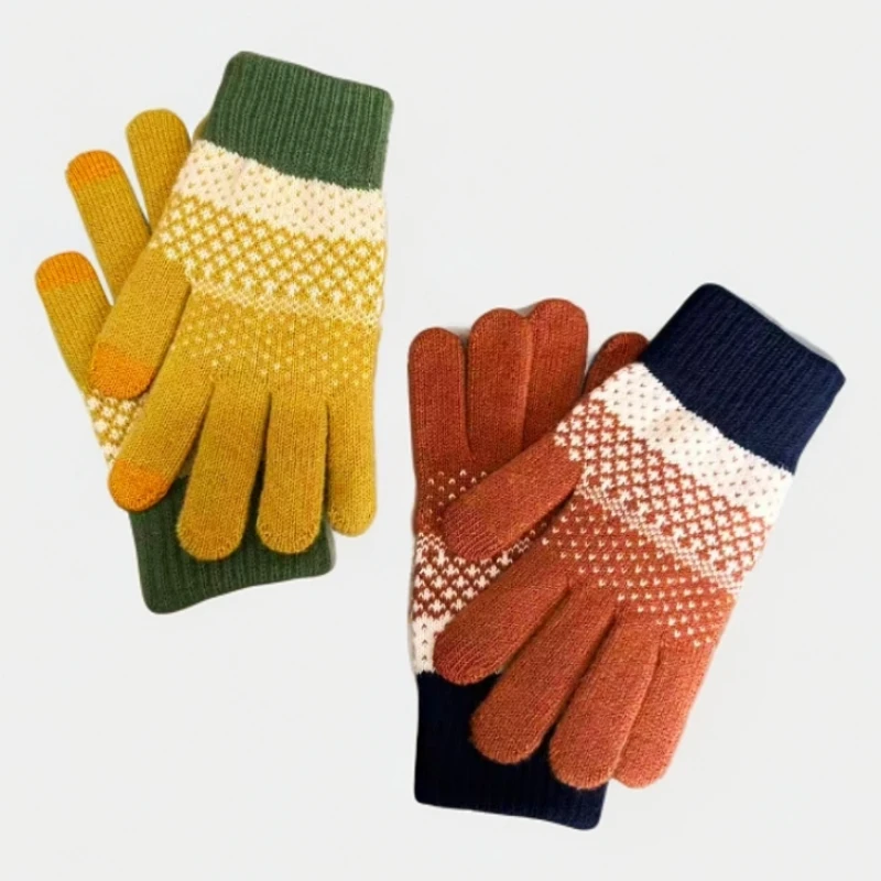 2双装手套针织毛线仿羊绒分指触屏女冬天保暖户外运动女骑车手套