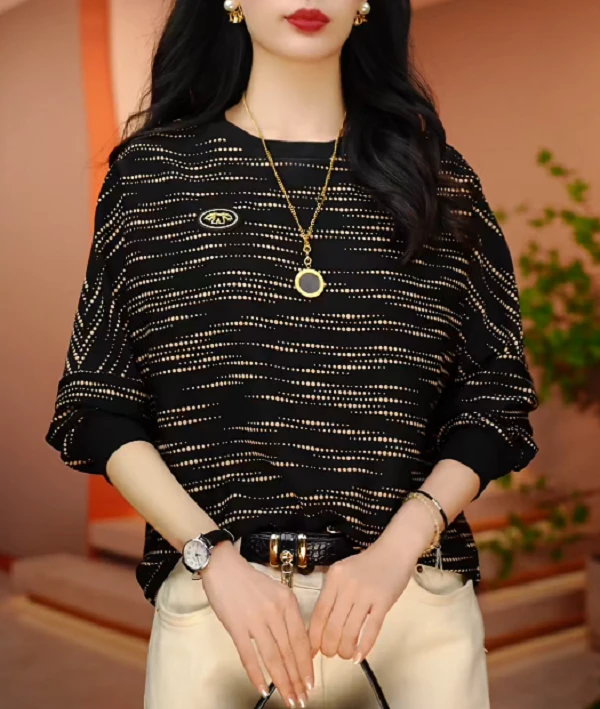 高端长袖时尚上衣女显瘦显白百搭印花圆领减龄
