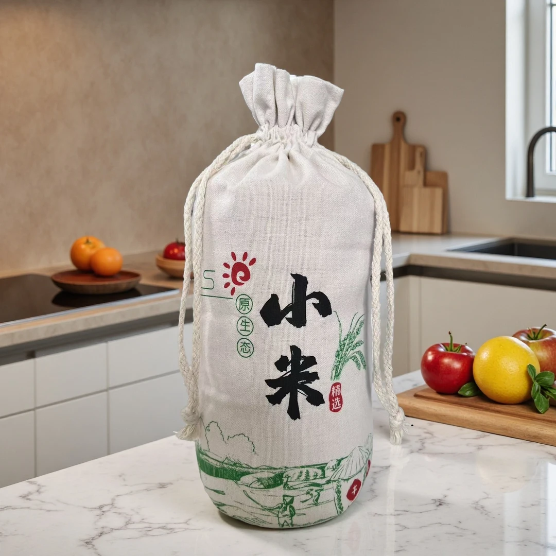 奋杞小米包装袋帆布袋定制农家小米包装袋束口抽绳袋