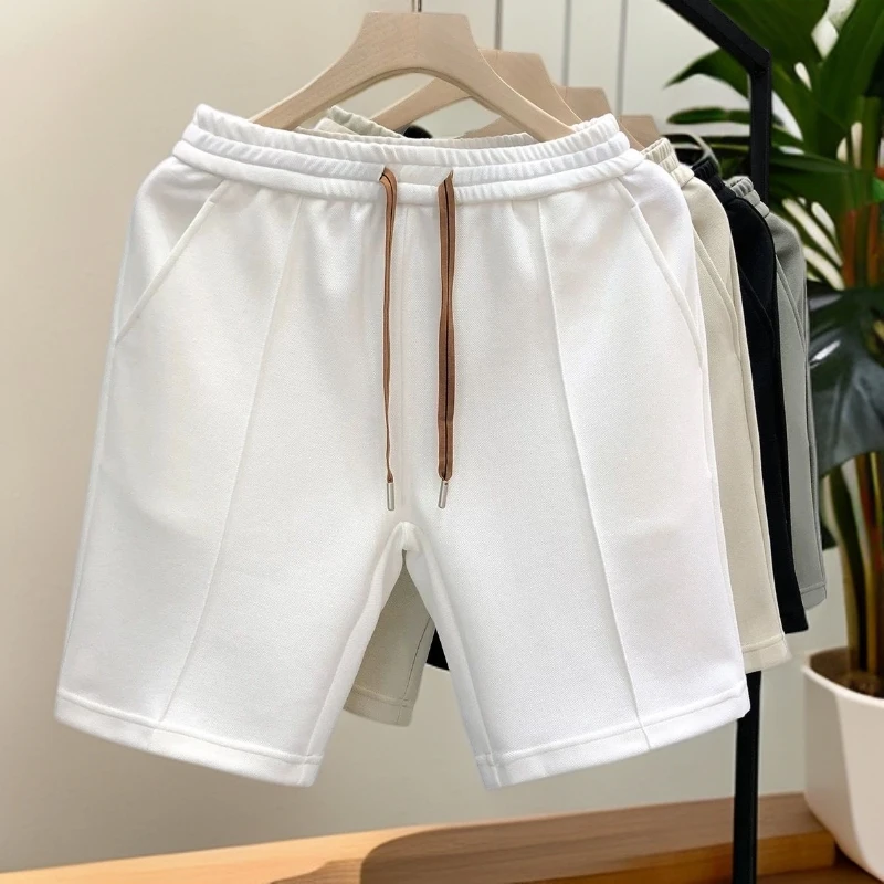 高级感重磅线条感休闲短裤男士夏季简约白色运动五分裤薄款中裤男