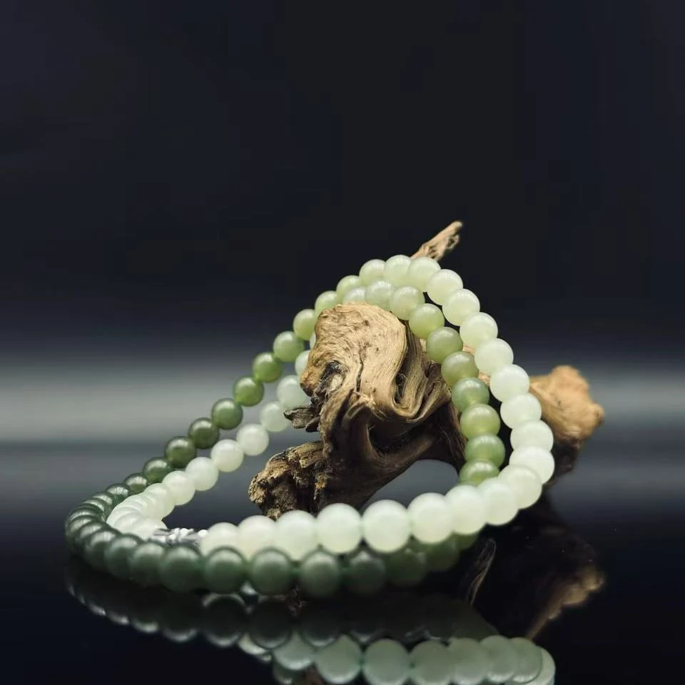 和田玉晴水渐变圆珠项链（卡6）1245